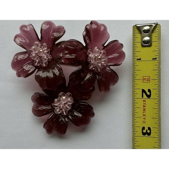 Vintage Nolan Miller Pink Purple Lucite Beaded Flower Trio Brooch Cluster Pin - Picture 4 of 8